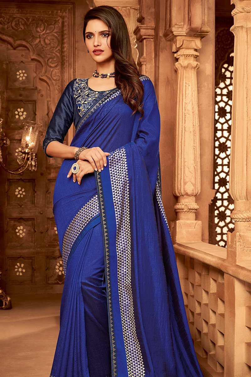 Lapis Blue Embroidered Designer heavy Silk Saree