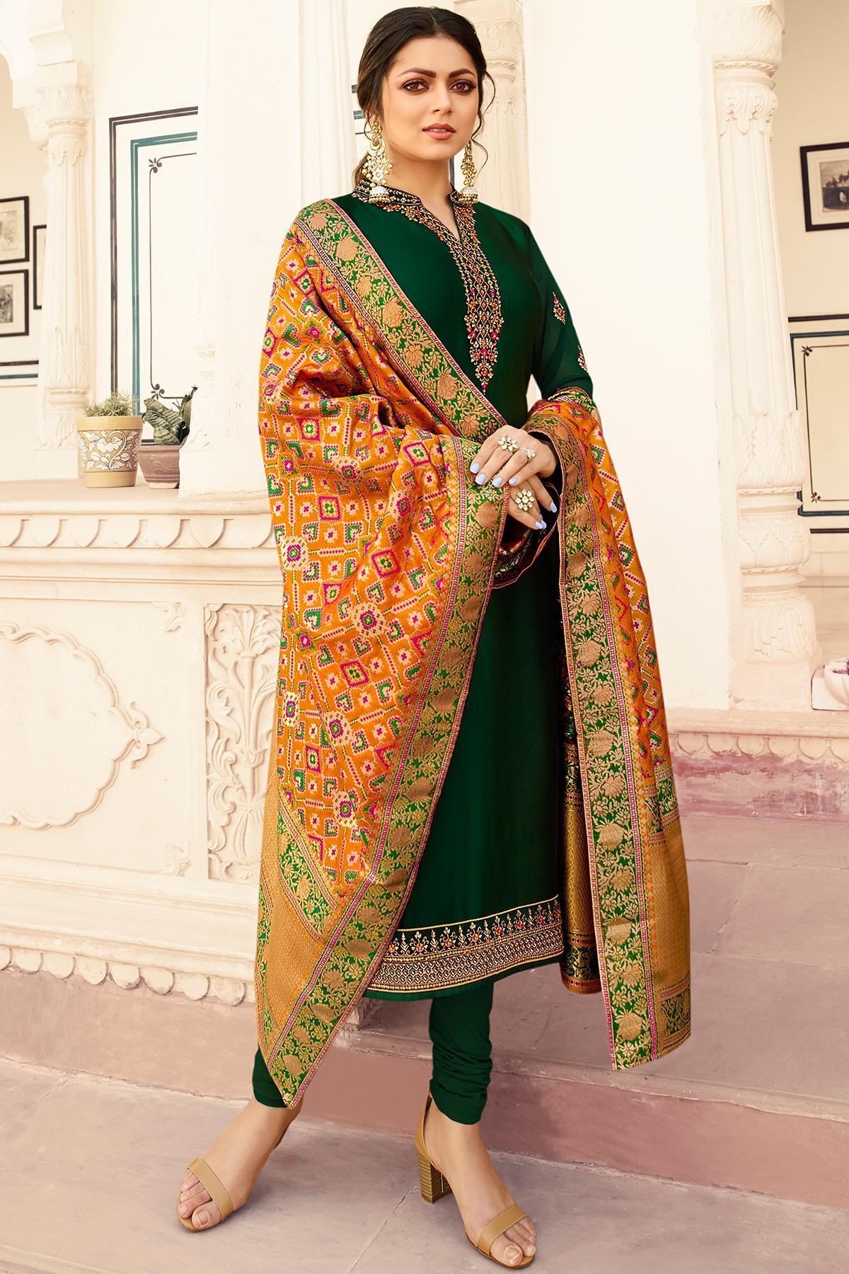 Pine Green Embroidered Straight Suit