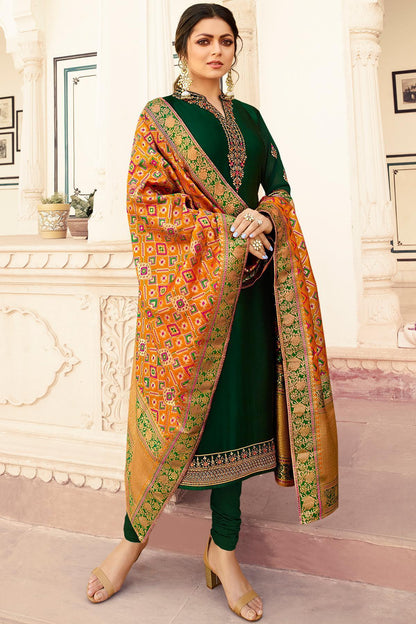 Pine Green Embroidered Straight Suit