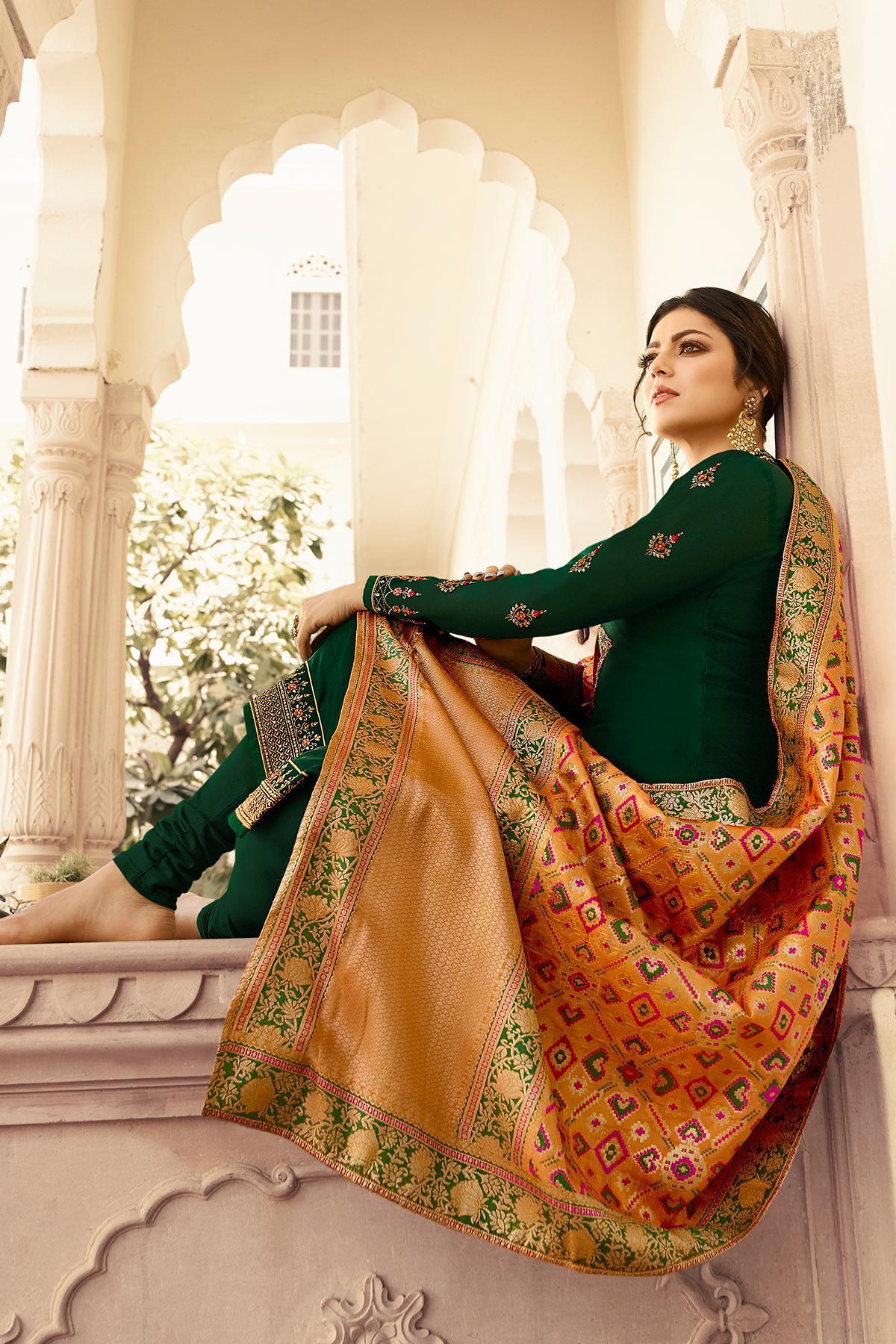 Pine Green Embroidered Straight Suit