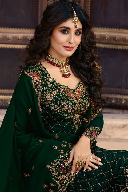 Pine Green Georgette Casual Straight Suit