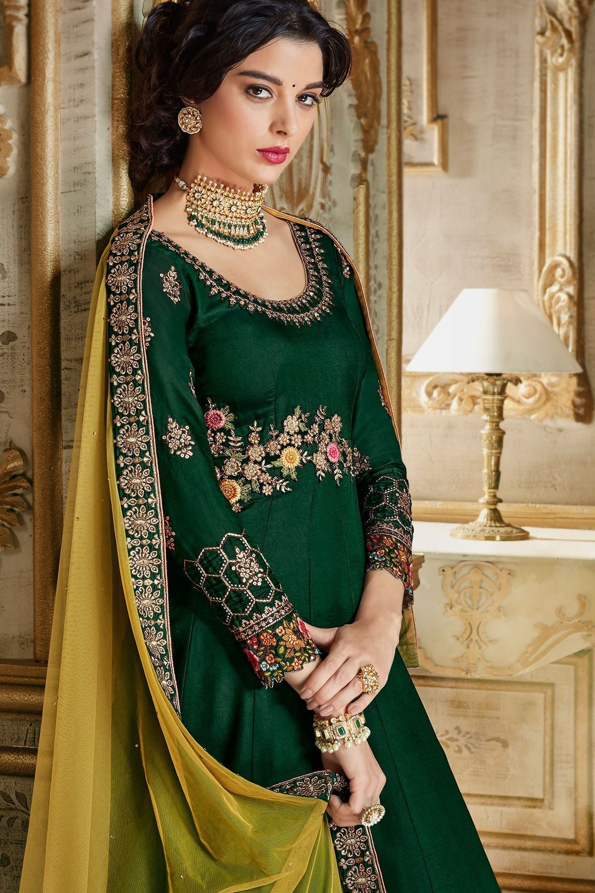 Pine Green Party Wear Anarkali Suit