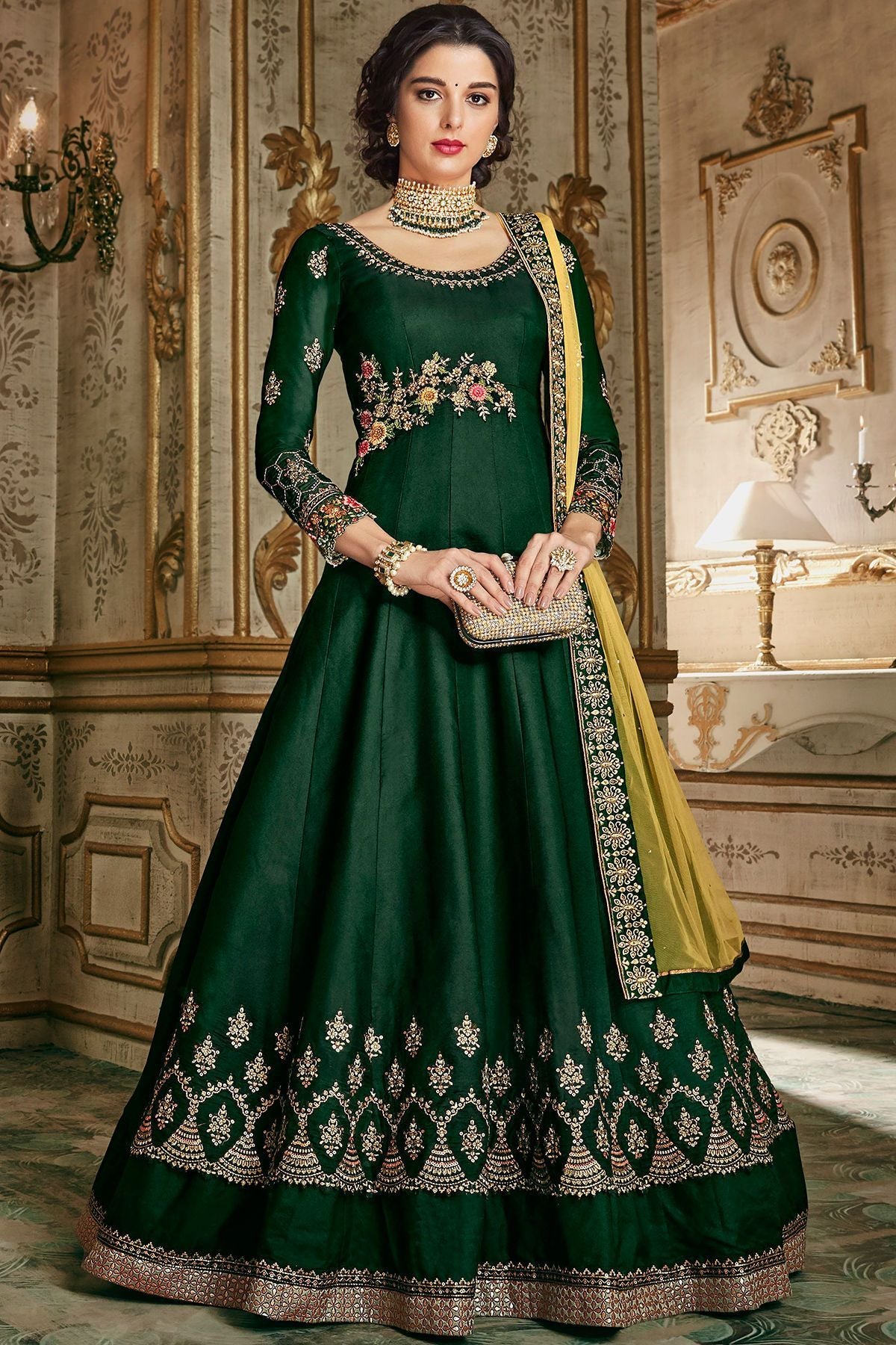 Pine Green Party Wear Anarkali Suit