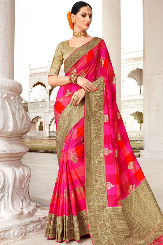 Pink and Biscotti Designer Fancy Fabric Sari