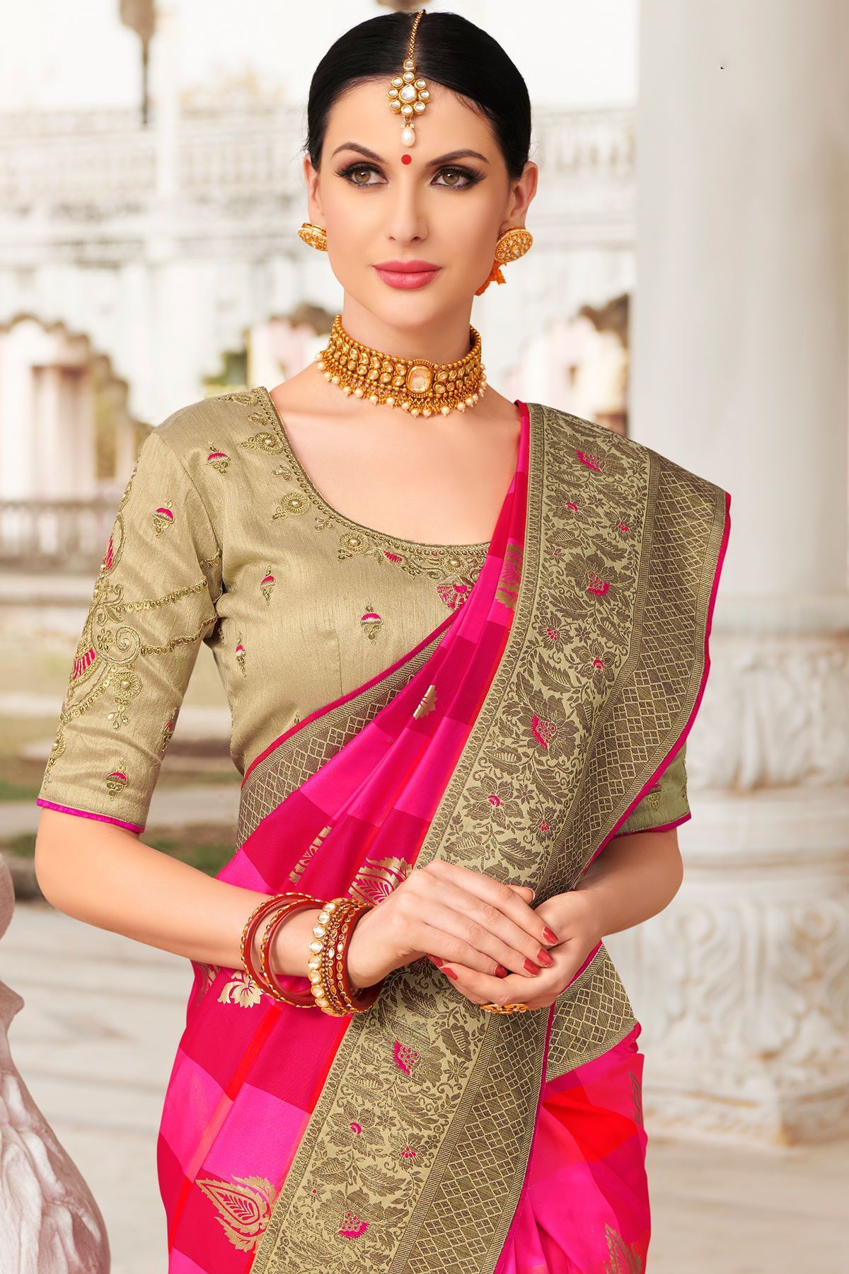 Pink and Biscotti Designer Fancy Fabric Sari