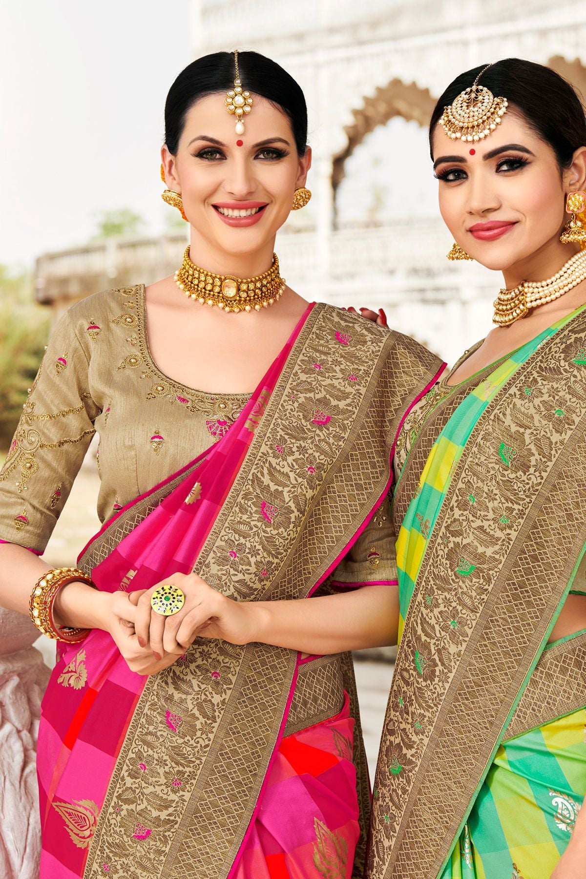 Pink and Biscotti Designer Fancy Fabric Sari