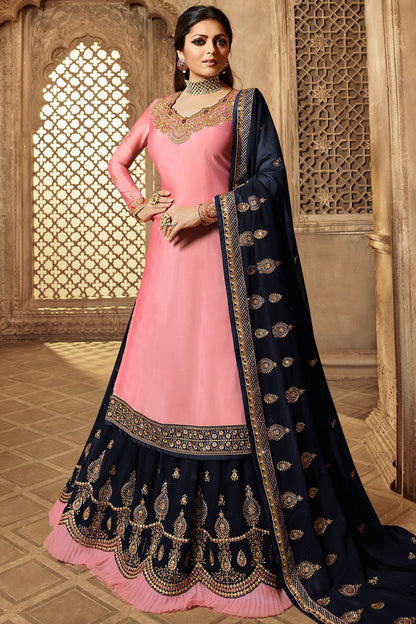 Pink And Blue Designer Lehenga Kurti Set