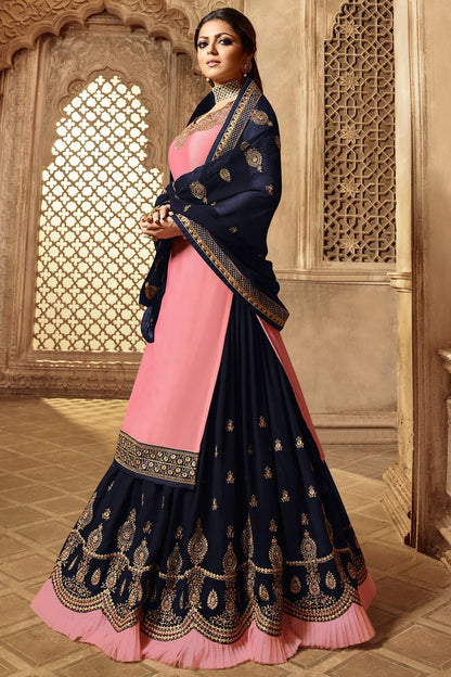 Pink And Blue Designer Lehenga Kurti Set