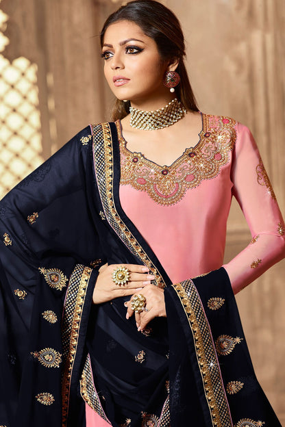 Pink And Blue Designer Lehenga Kurti Set