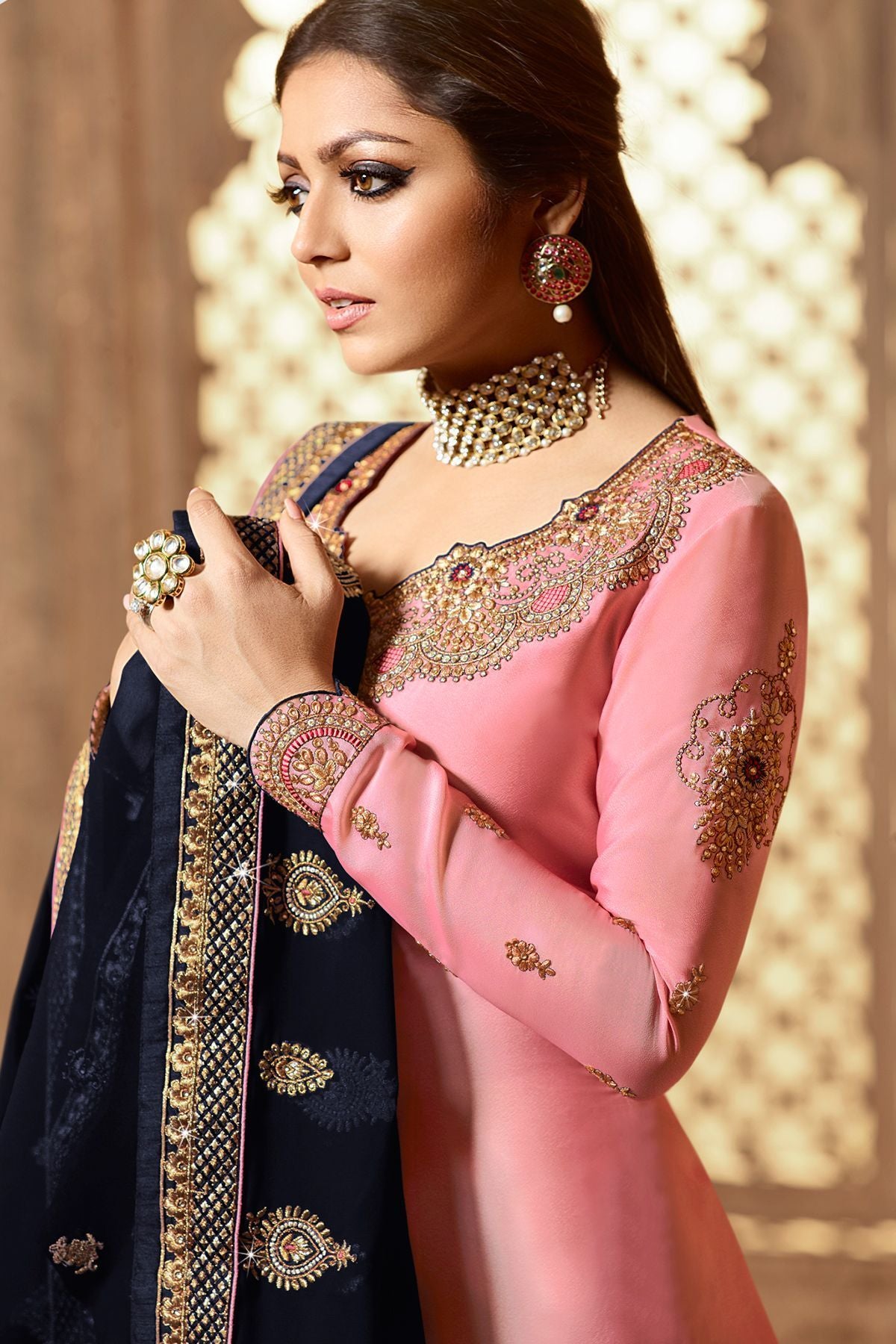 Pink And Blue Designer Lehenga Kurti Set