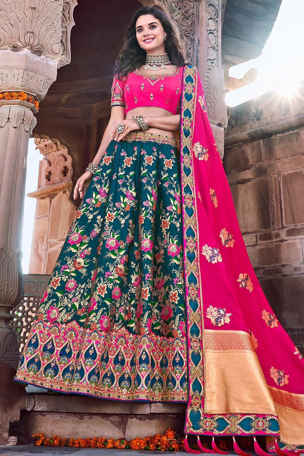 Pink And Blue Wedding Lehenga Choli Set