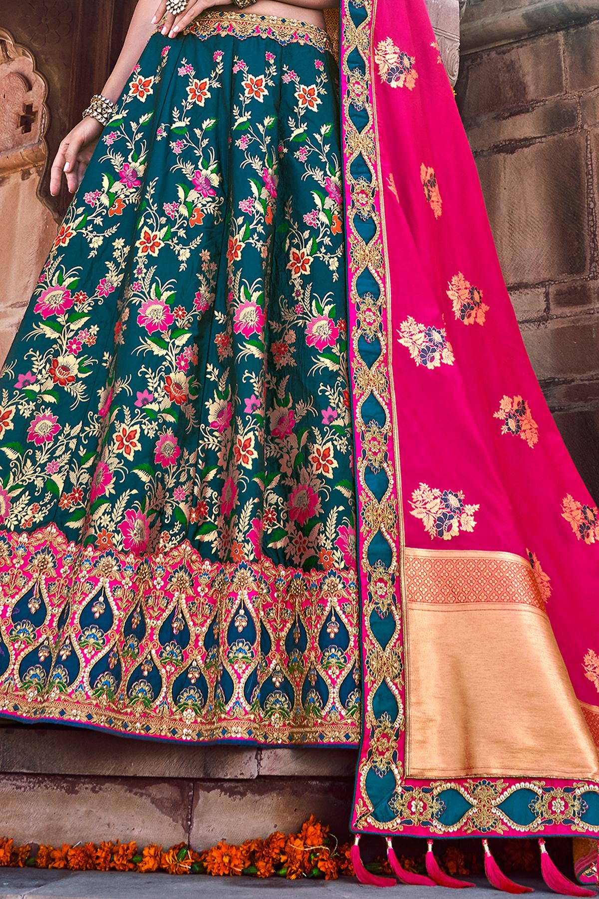 Pink And Blue Wedding Lehenga Choli Set