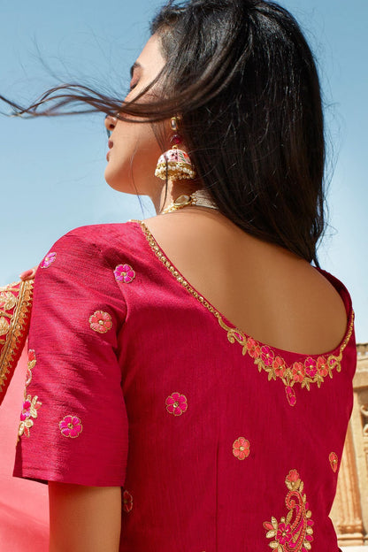Pink and Candy Red Dola Silk Sari