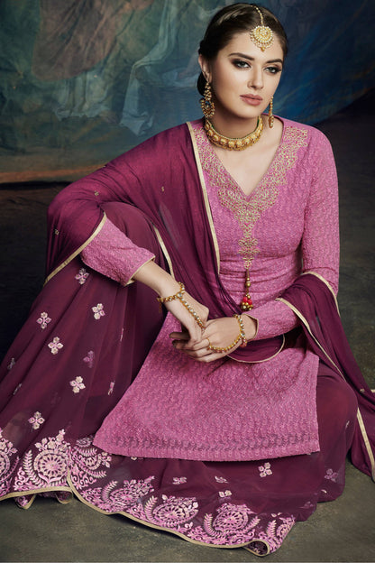 Pink And Wine embroidered Palazzo Suit