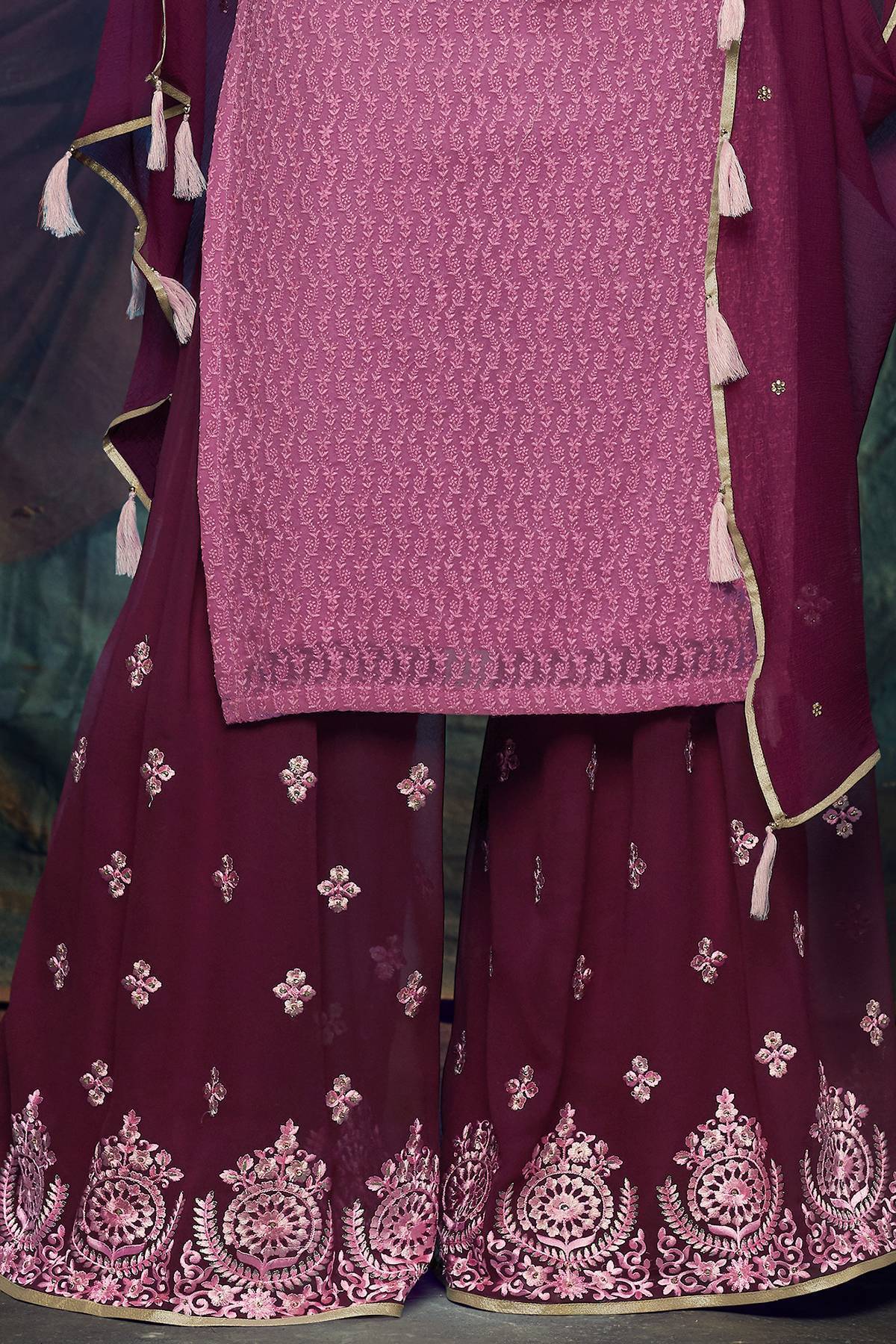 Pink And Wine embroidered Palazzo Suit