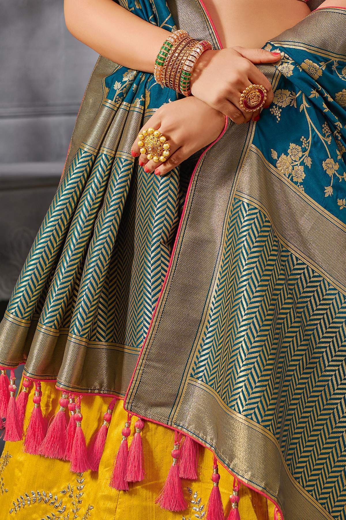 Pink and Yellow Silk Lehenga Choli