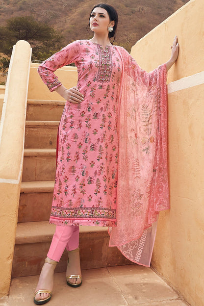 Pink Cotton casual Wear Straight Suit