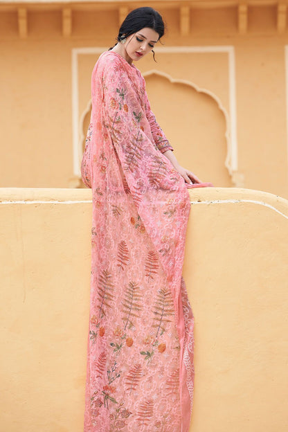 Pink Cotton casual Wear Straight Suit