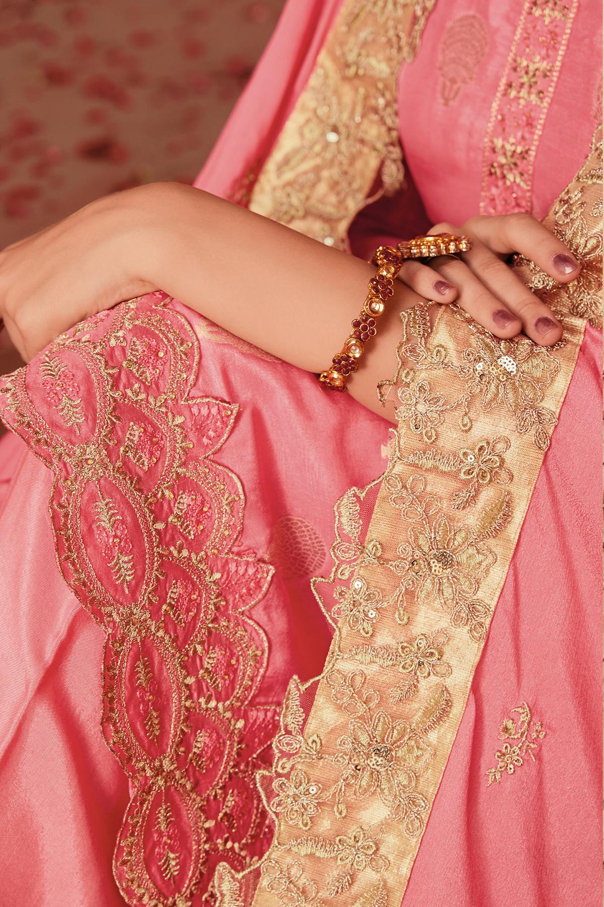 Pink Designer Banarasi Jacquard Palazzo Suit
