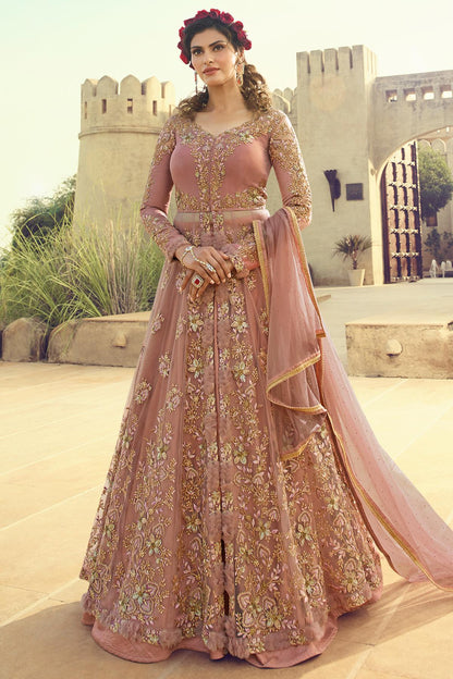 Pink Designer Butterfly Net Anarkali Suit