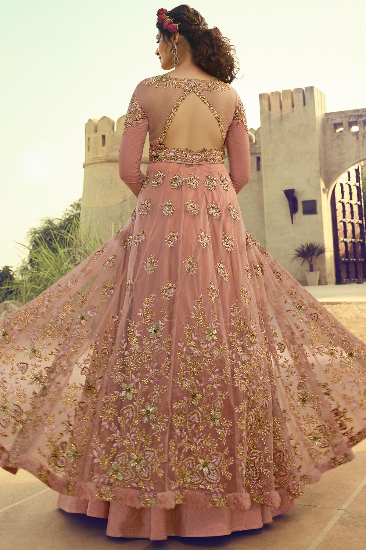 Pink Designer Butterfly Net Anarkali Suit