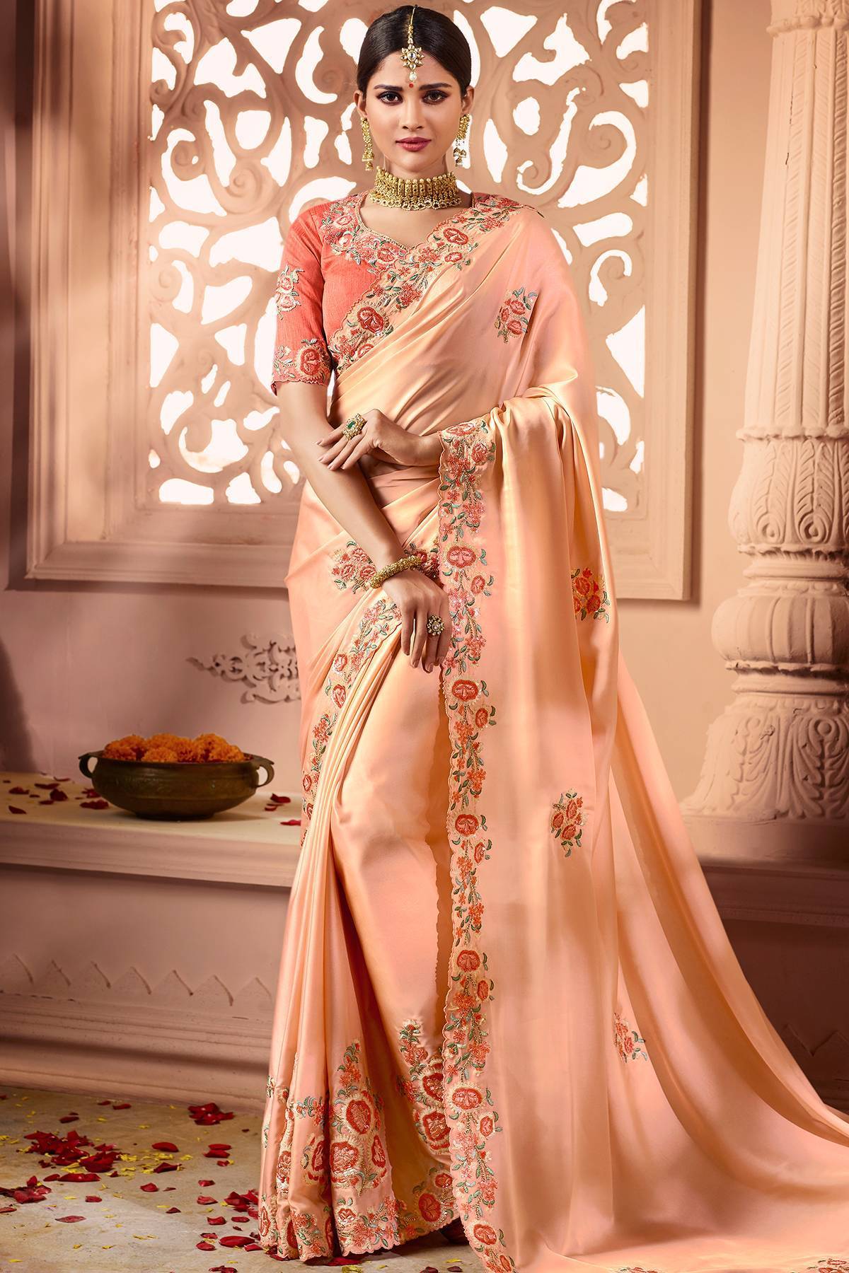Pink Designer Embroidered Bridal Silk Sari