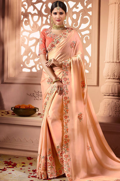 Pink Designer Embroidered Bridal Silk Sari