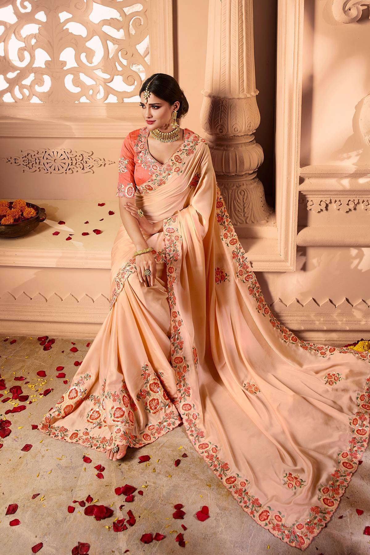 Pink Designer Embroidered Bridal Silk Sari
