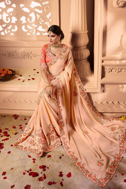 Pink Designer Embroidered Bridal Silk Sari