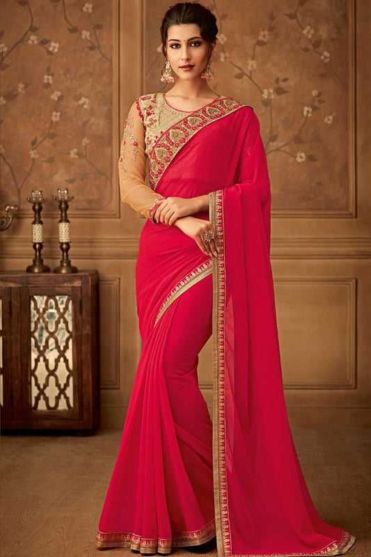 Pink Designer Party Wear Georgette Sari
