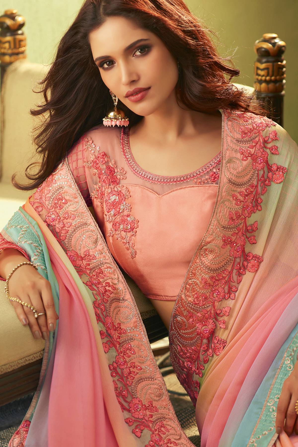 Pink Designer Silk Sari