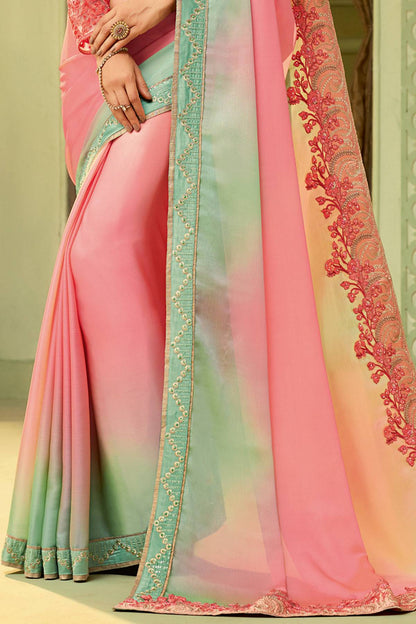 Pink Designer Silk Sari
