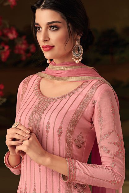 Pink Embroidered Designer Casual Suit