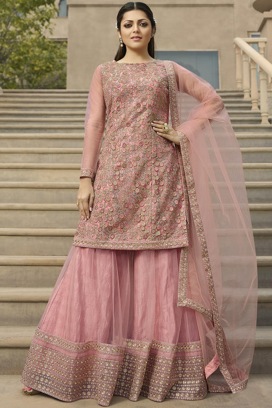 Pink Embroidered Designer Palazzo Suit