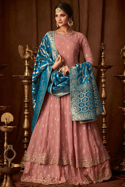 Pink Party Wear Lehenga Style Anarkali Suit