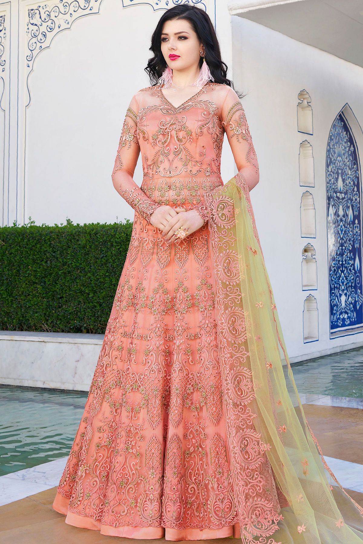 Pink Net Party Wear Anarkali Suit