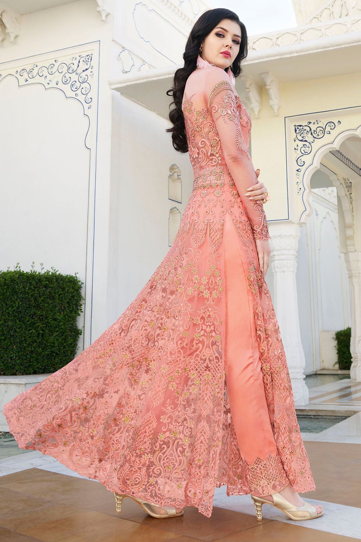 Pink Net Party Wear Anarkali Suit