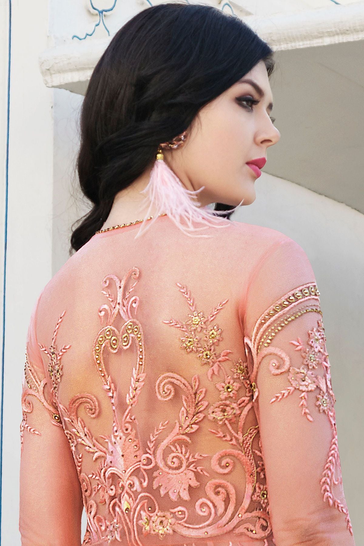 Pink Net Party Wear Anarkali Suit