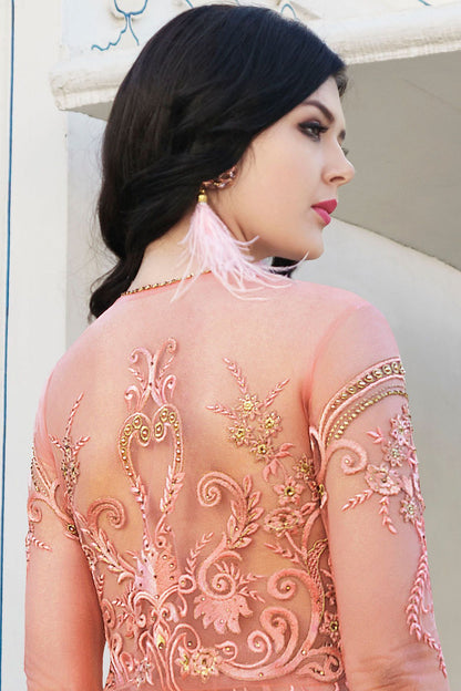 Pink Net Party Wear Anarkali Suit