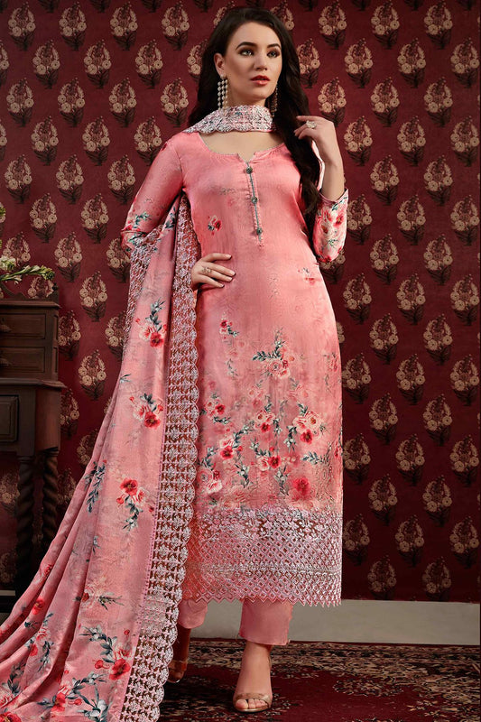 Pink Printed Casual Straight Cut Suit