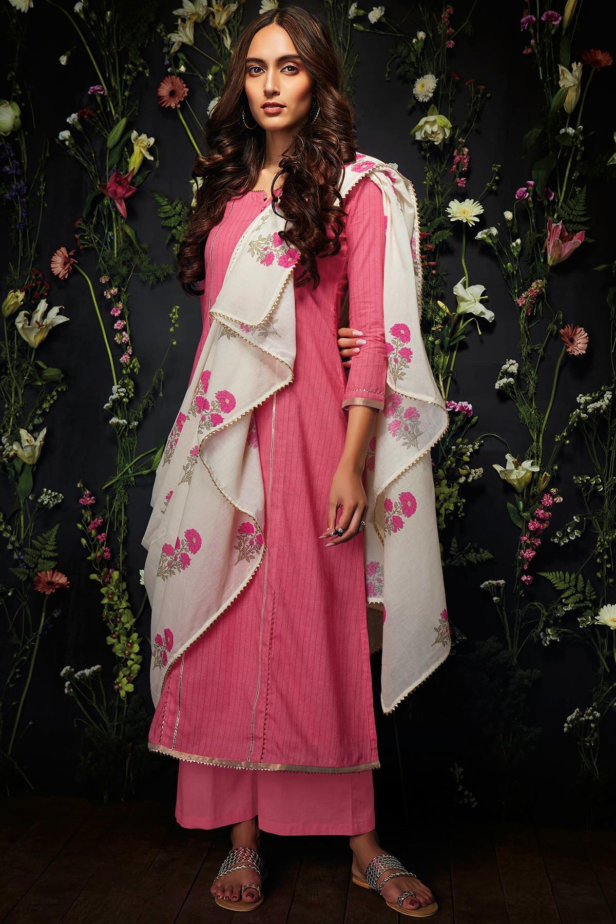 Pink Printed Cotton Palazzo Suit