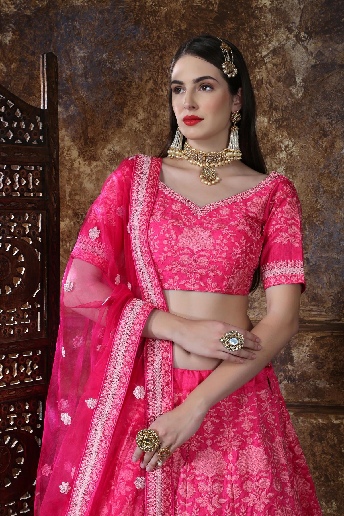 Pink Silk Bridesmaid Lehenga Choli