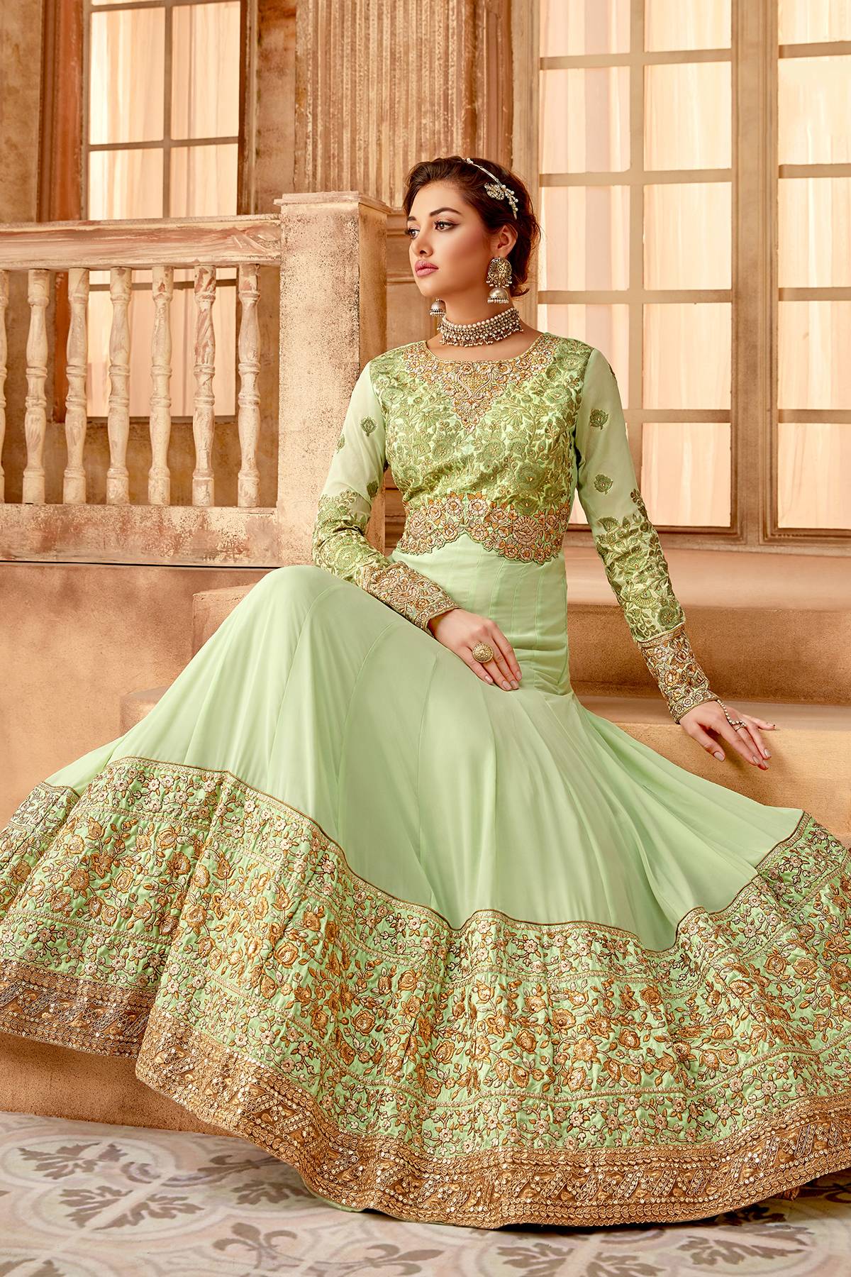 Pista Designer Party Wear Anarkali Suit