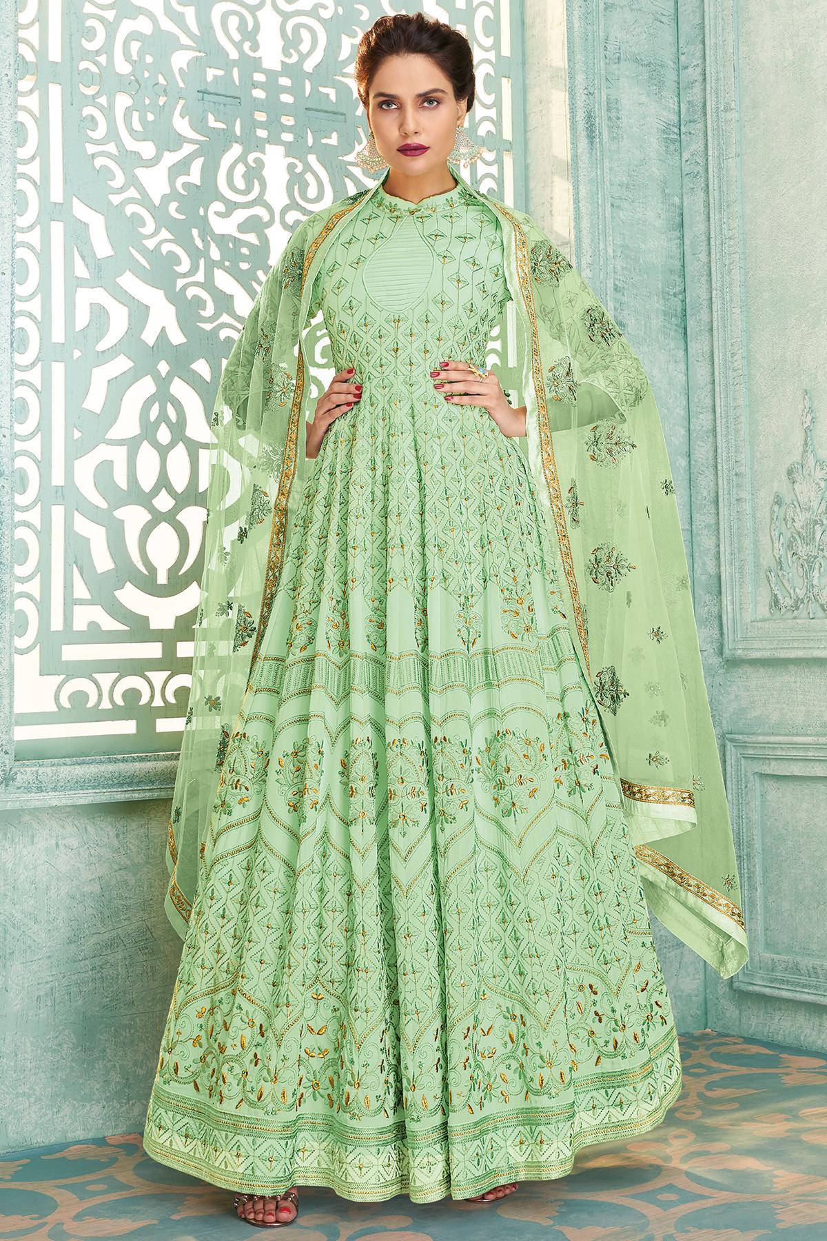 Pista Green Designer Anarkali Suit