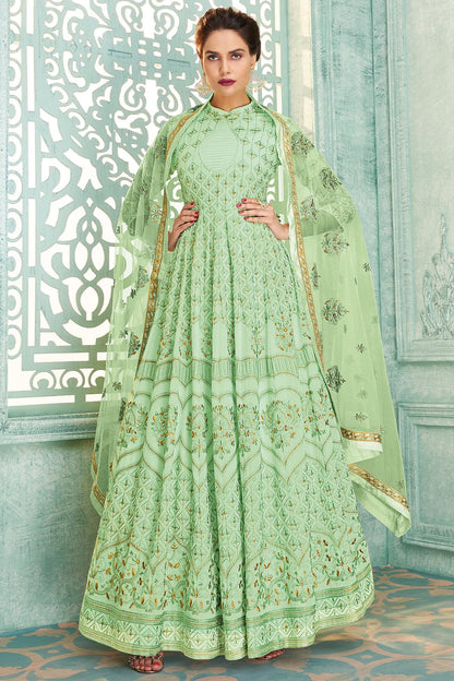 Pista Green Designer Anarkali Suit