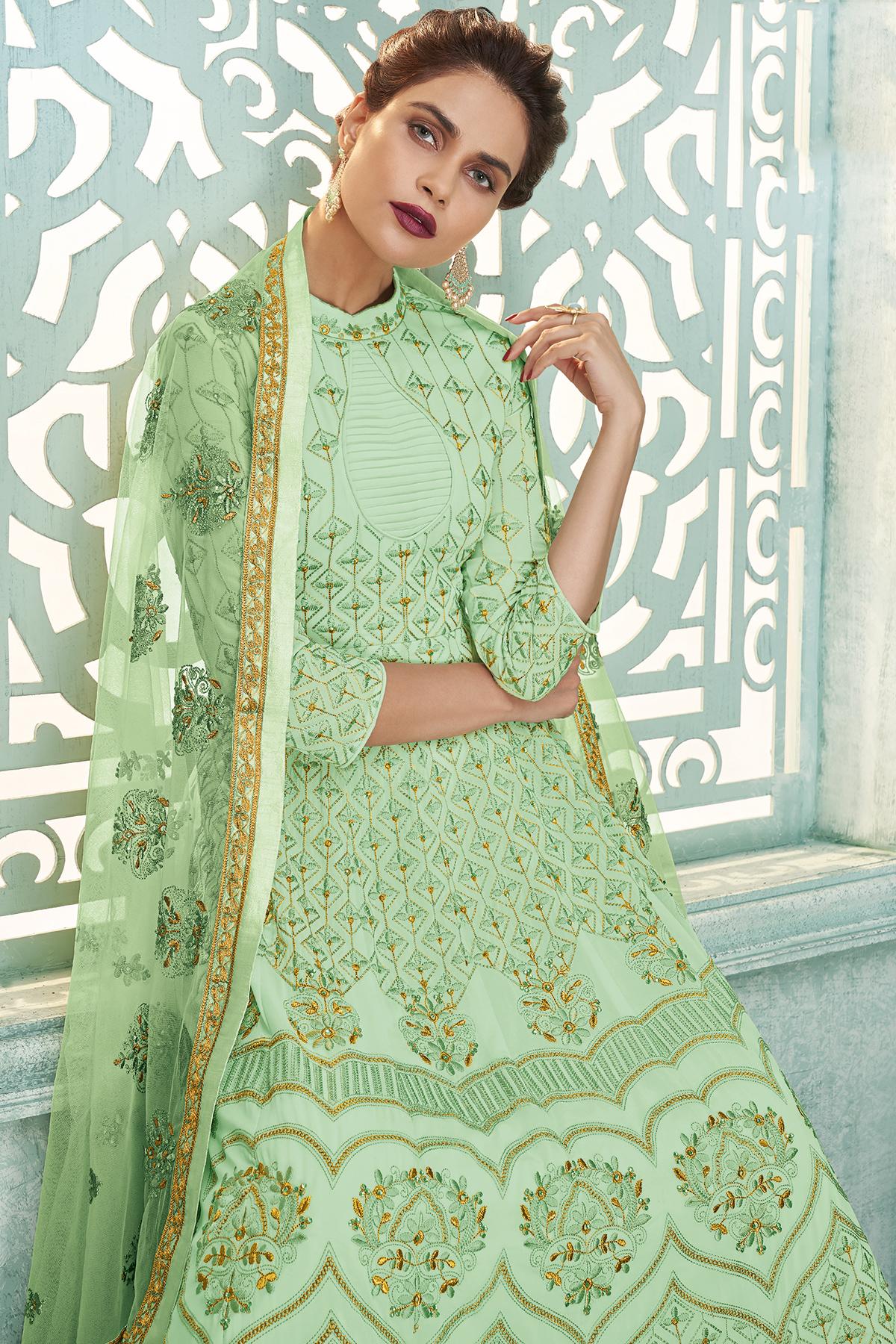 Pista Green Designer Anarkali Suit