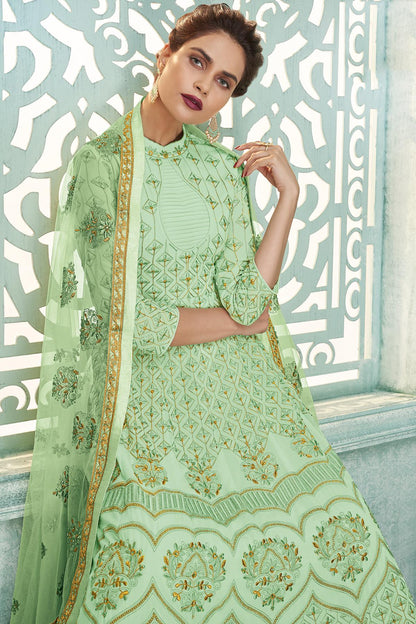 Pista Green Designer Anarkali Suit