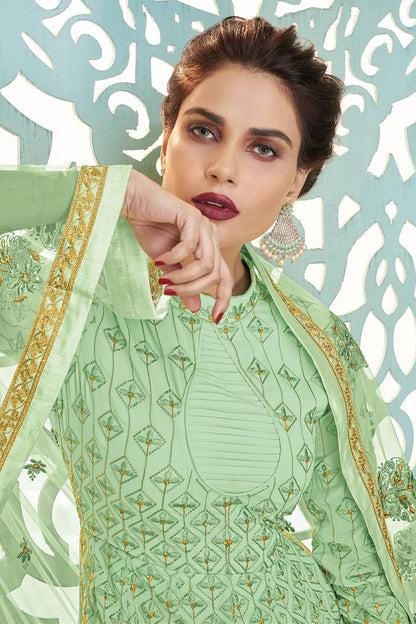 Pista Green Designer Anarkali Suit