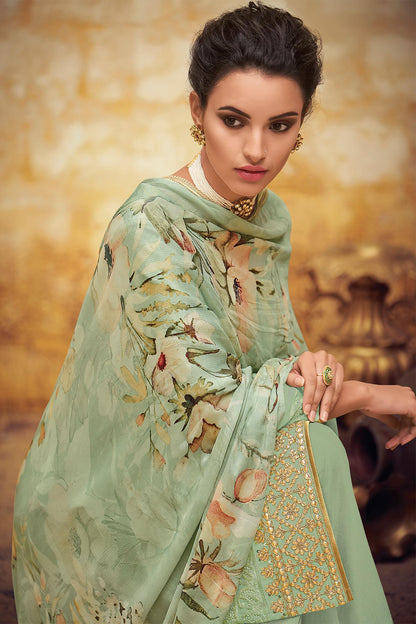 Pista Green Designer Georgette Palazzo Suit