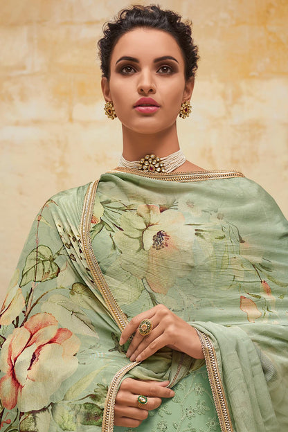 Pista Green Designer Georgette Palazzo Suit